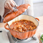 Enamel Coated Cookware Pumpkin Enameled Cast Iron Cooking Pot NonStick Enamel Pot Casserole Dish  for All Heat Source