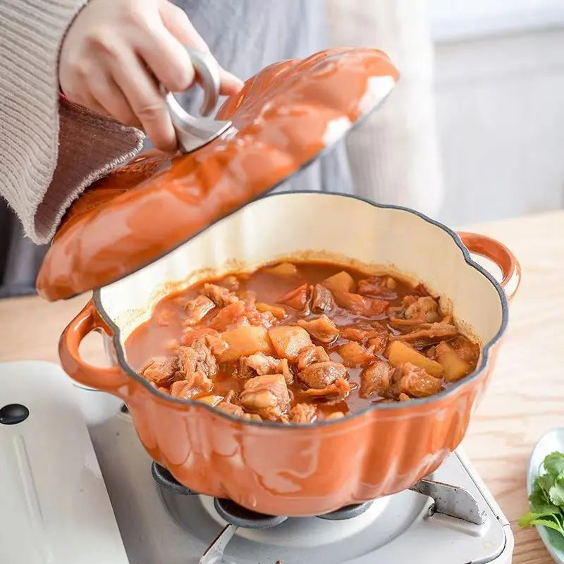 Enamel Coated Cookware Pumpkin Enameled Cast Iron Cooking Pot NonStick Enamel Pot Casserole Dish  for All Heat Source