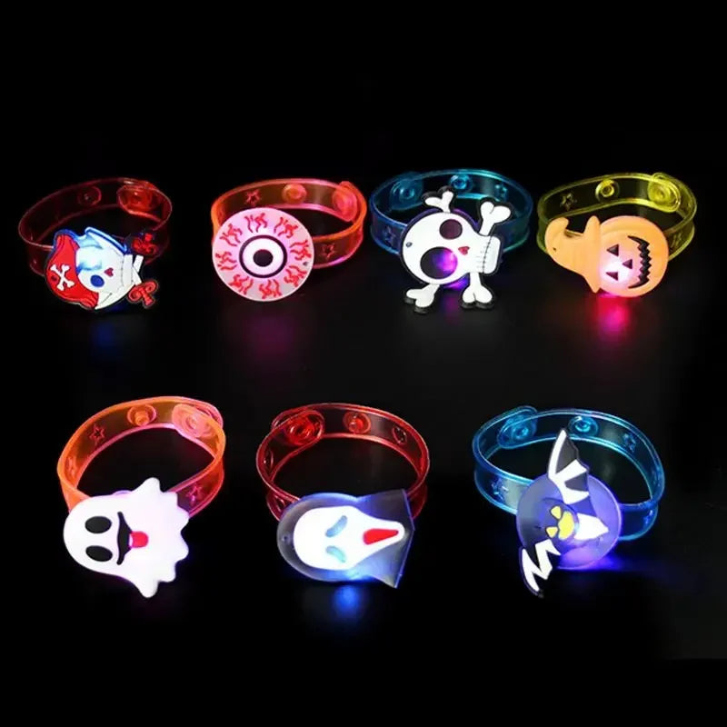 10/20/30PCS Glowing Halloween Pumpkin Ghost Bracelet Rings Night Decor Halloween Party Favor Festival Carnival Gifts Bag Fillers