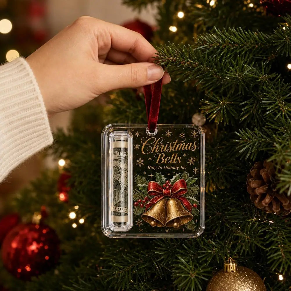 Christmas Money Holders Acrylic Hanging Money Holder Ornaments Christmas Tree Snowman Elk Hanging Pendant New Year Party Decor