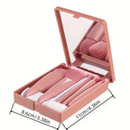 5Pcs Portable Makeup Brush Set With Mirror -  Foldable Travel Kit ，Mini Makeup Brush Set Travel Makeup Brush Set