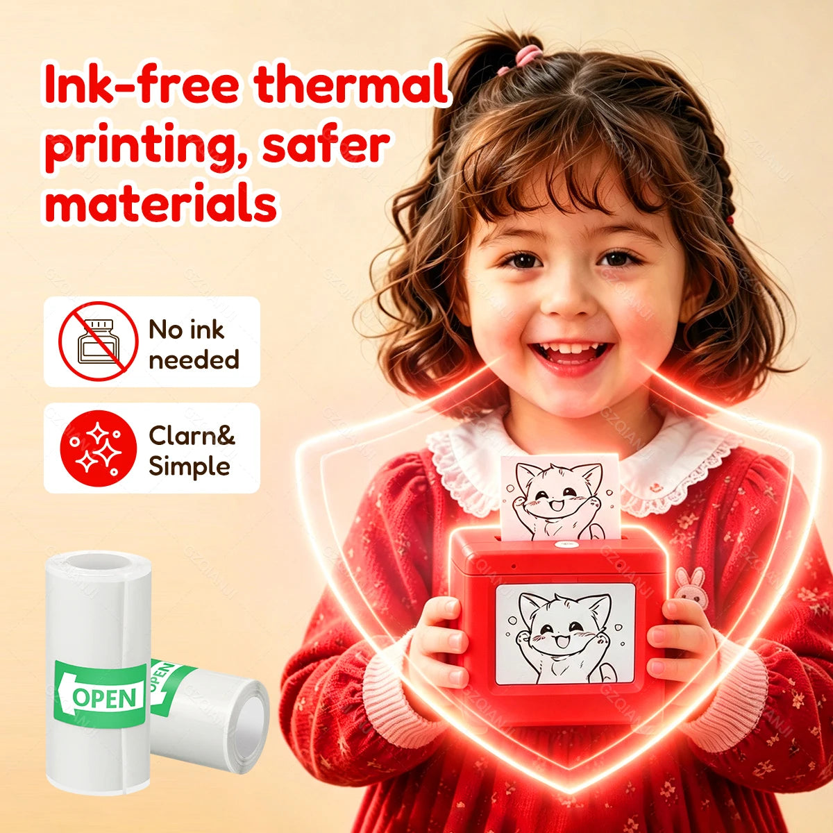 AI Voice Smart Thermal Printer! 58mm Mini Portable Bluetooth Photo Sticker Picture Print Device Fun Print with White Color Paper