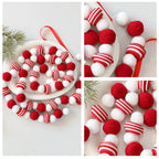 Christmas Felt Ball Garland Red＆White Candy Ball Pom Pom Garlands for Xmas Tree Festive Mantle Wall Fireplace Hanging Decor