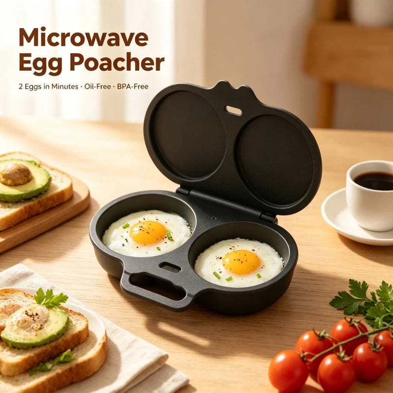 Microwave Egg Poacher Dual Cavity Breakfast Maker with lid