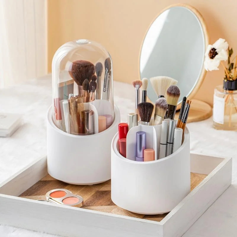 Makeup Brush Holder with Lid 360 Rotating   Storage Box for Dressing Table
