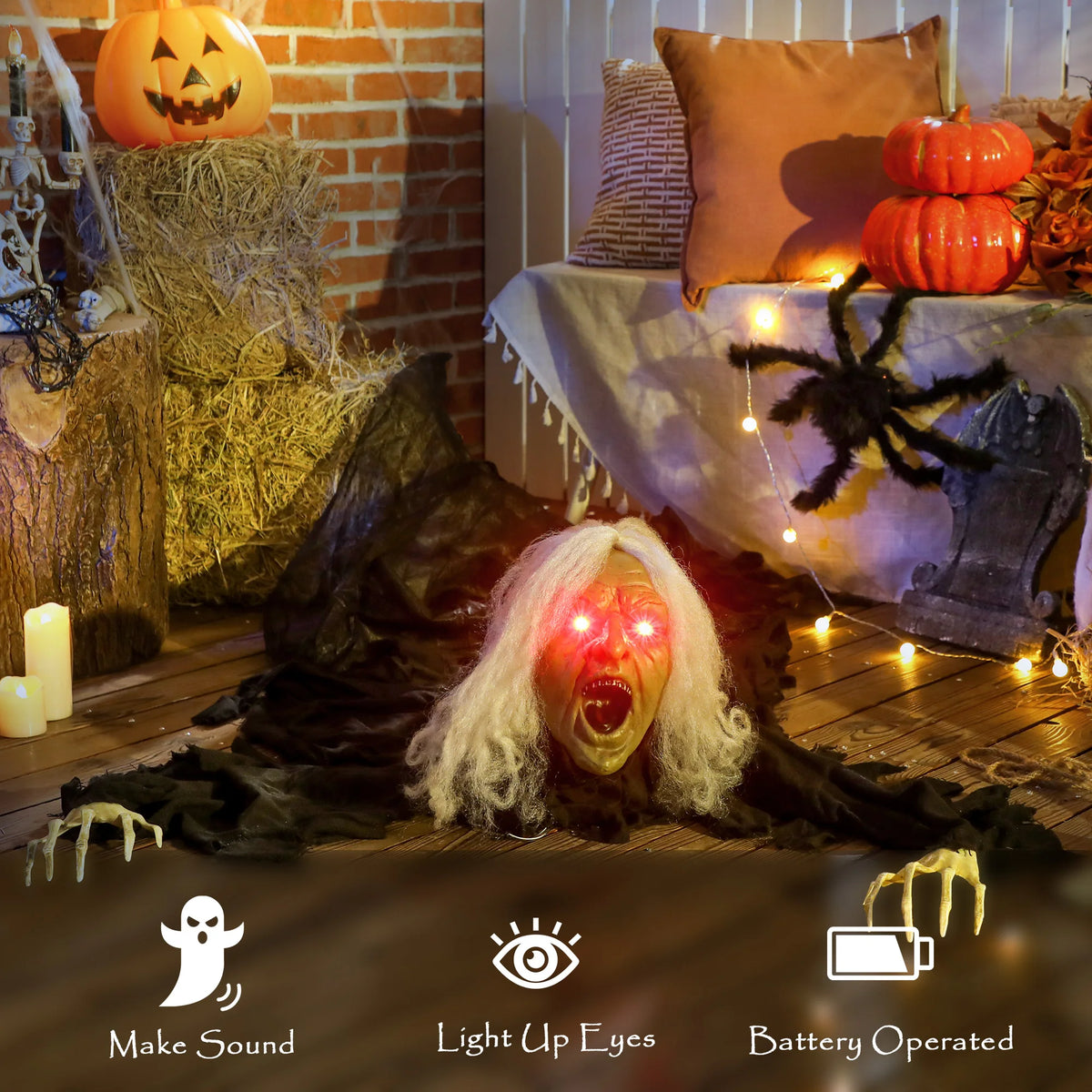 Outsunny Life-Size Crawling Zombie Halloween Decoration – 183cm