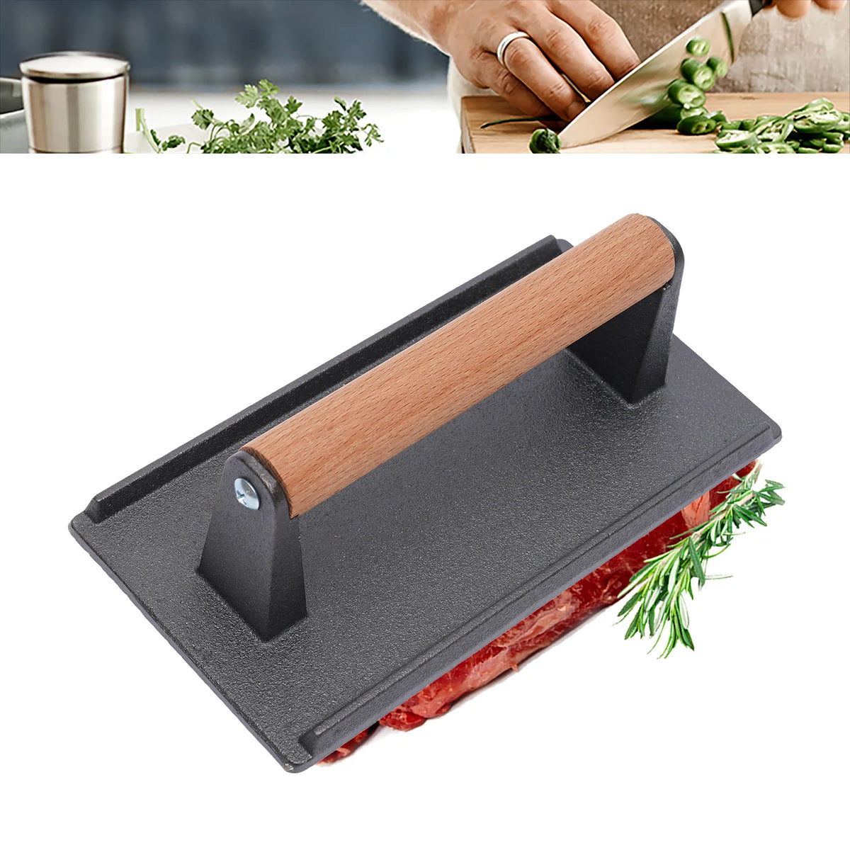 Meat Press with Wooden Handle Heavy Duty Grill Press Non-stick