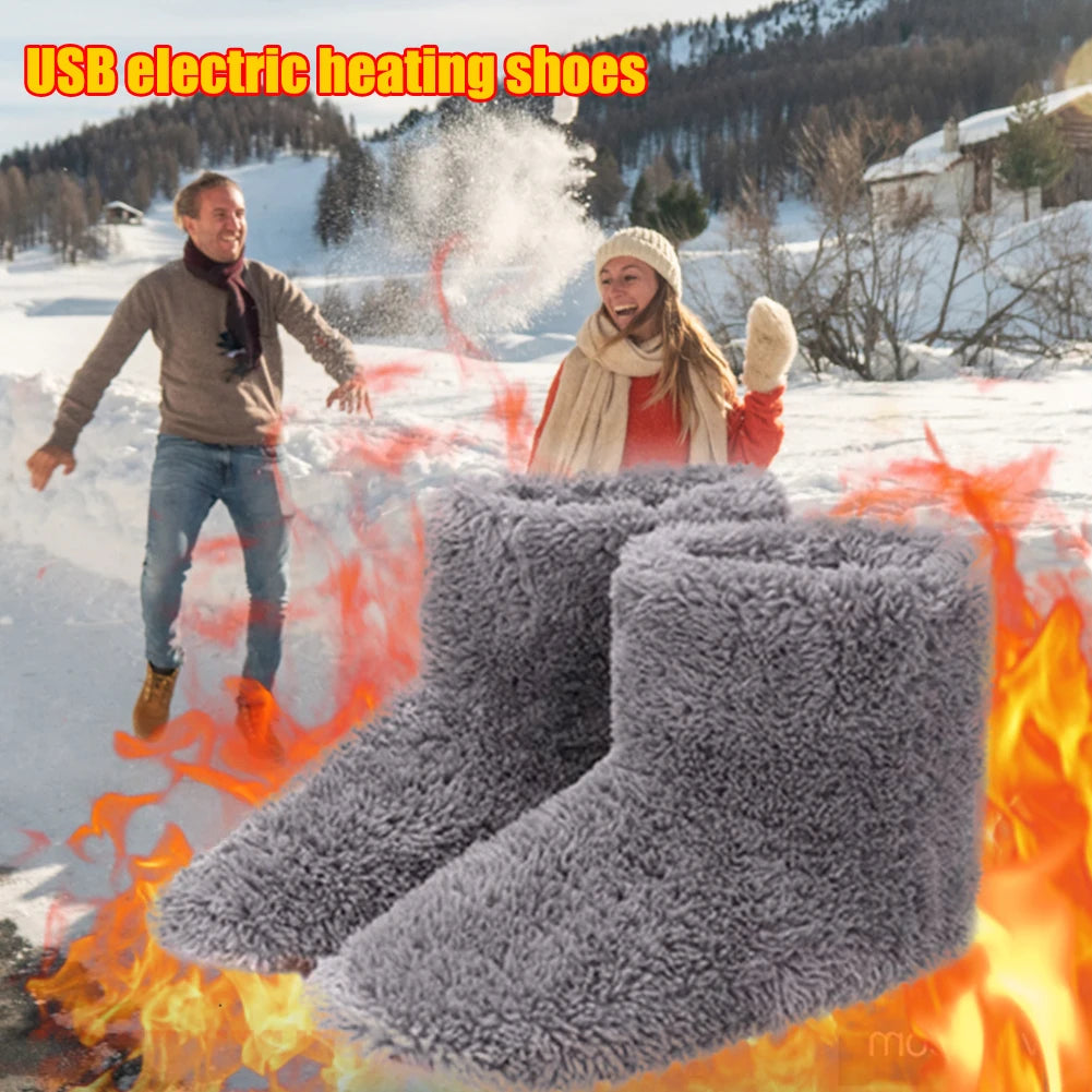 USB Electric Heating Shoes Men Women Winter Warm Snow Boots Electric Slippers Comfortable Plush Shoes Foot Warmer House Shoes