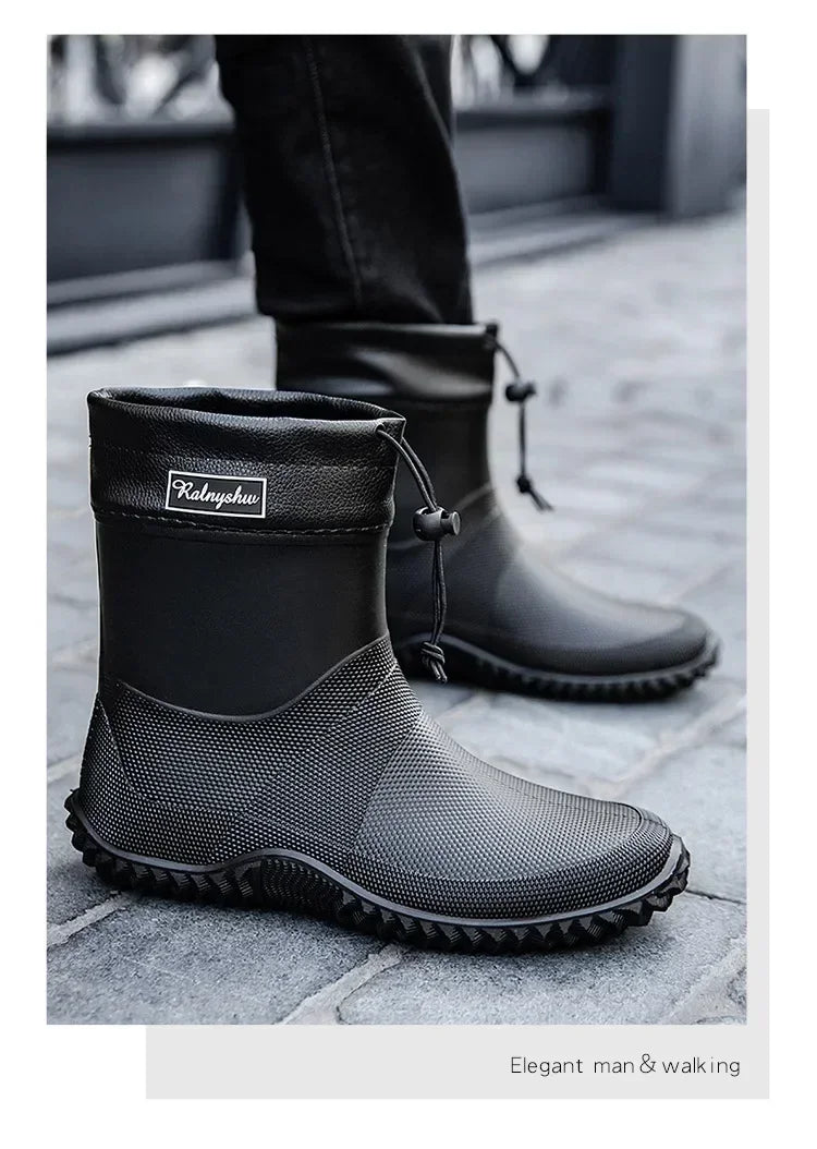 Men Rain Boots Fashion Mid-calf Rubber Boot Outdoor Waterproof Garden Work Shoe Non Slip Fishing Rubber Galoshes Men Rubberboots