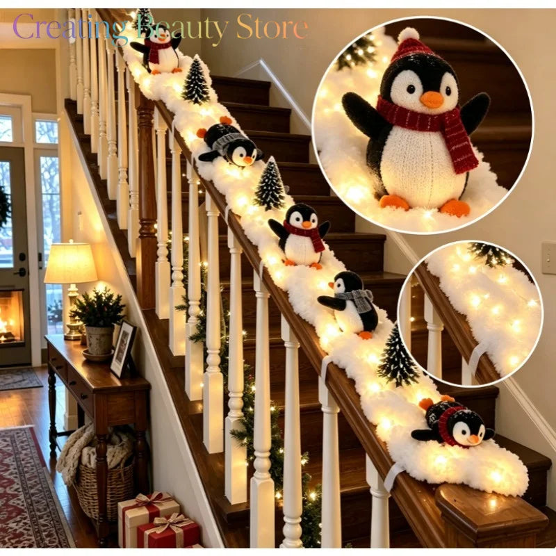 Penguin Christmas Stair Snow Decor Staircase decorative light