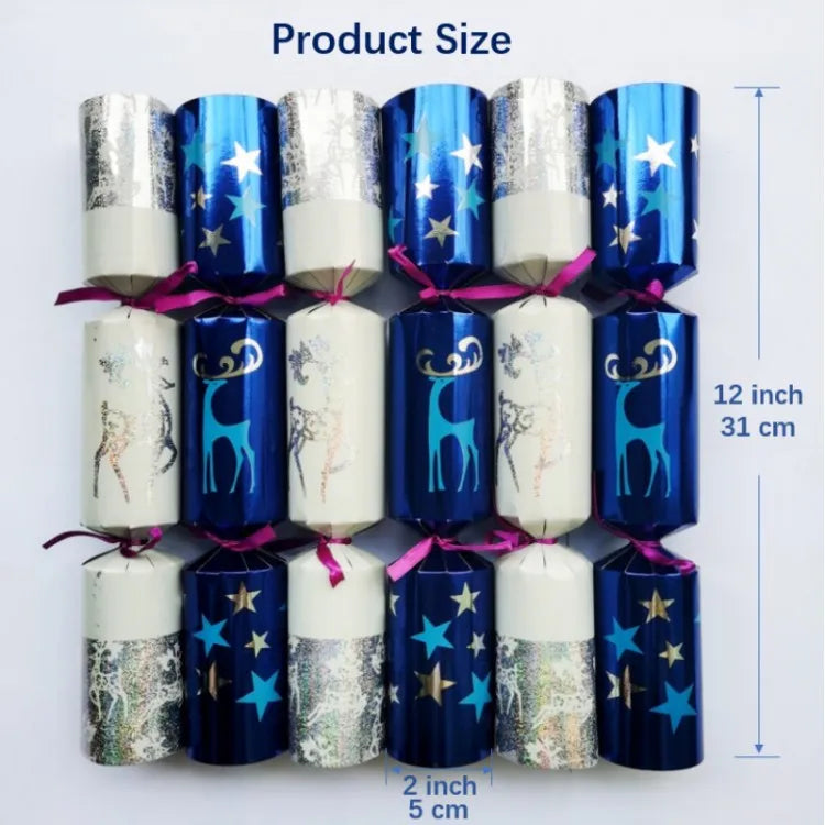 12 Inch Christmas Crackers Set of 6pcs, Christmas poppers, Christmas crackers with snap and prizes for adults