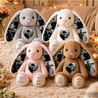 Custom Heart Photo Bunny Plush – Personalized Hidden Ear Picture Bunny Custom Text Anniversary Gift for Couples Sweethearts