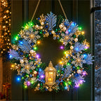DIY Diamond Art Christmas Wreath 25cm With LED String Light Double‑Sided Printed One Side Diamond Sticking Xmas Hanging Wreath