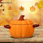 Halloween Pumpkin Bowl Ceramic Pumpkin Casserole Oven-Safe Pot With Lid And Handles, Perfect For Thanksgiving And Halloween