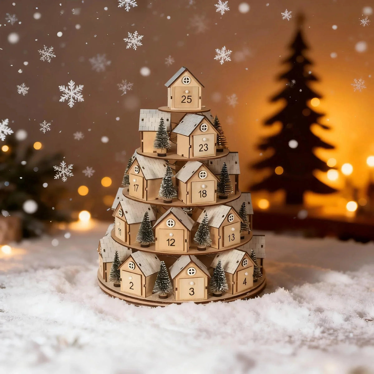 Wooden Christmas Advent Calendar 24, Days House Shape Countdown Ornament, Xmas Tree Decoration Gift For, Kids Home Party Decor