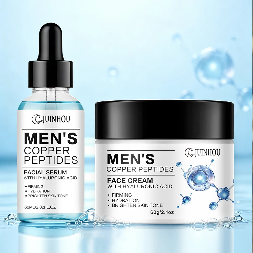 JUINHOU Men Face Serum&Cream Kit Copper Peptide Hyaluronic Acid Hydrating Firming Soothe Rough Skin Revitalize Dull Skin Man Day