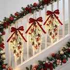 50cm LED Artificial Garland Stair Wreath Red Bow Knot Prelit Christmas Wreath Garland Pine/Bow for Front Door Wall Window Stair