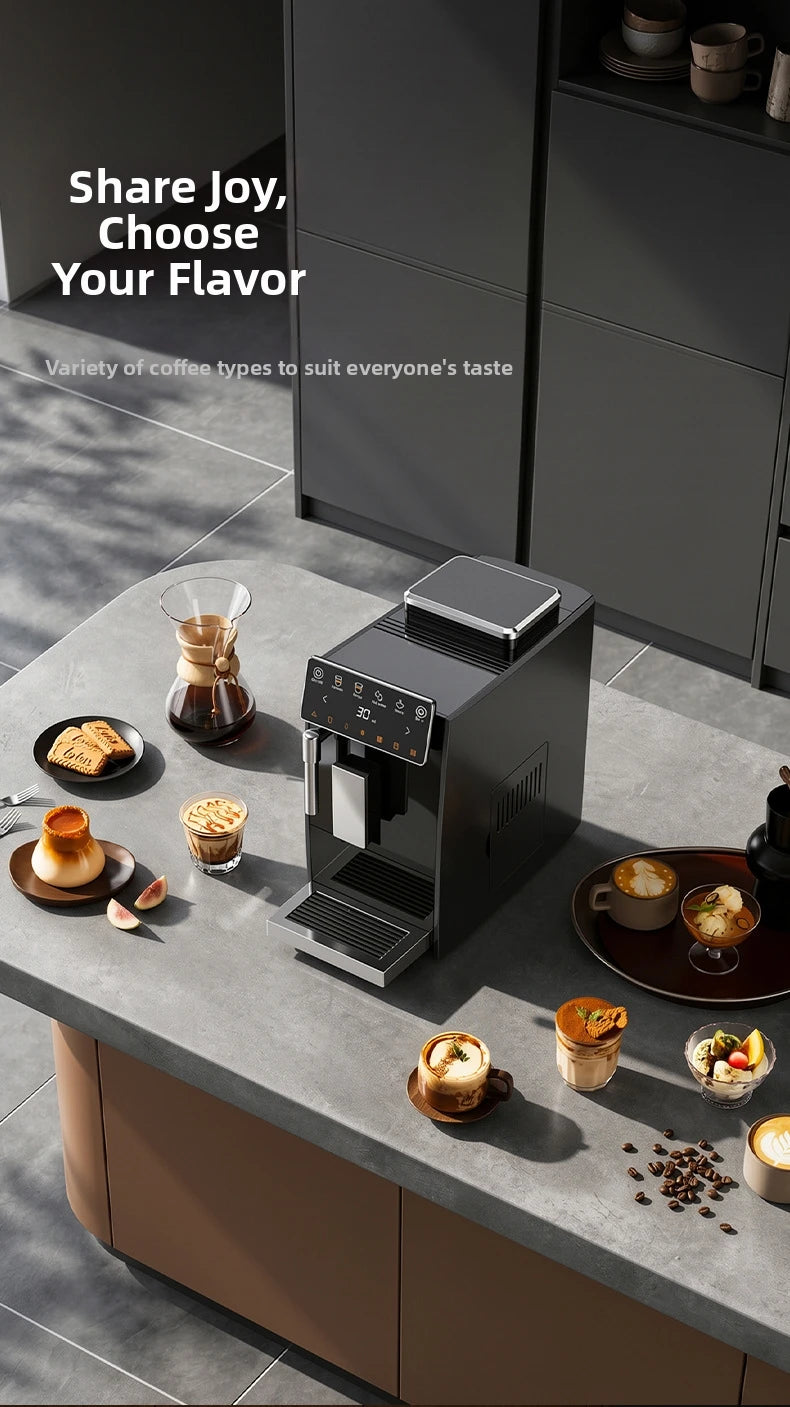 Automatic Espresso Machine with Smart Color Screen, Built-in Grinder & Steam Wand, 20Bar Pressure Coffee Maker for Home, Cappucc