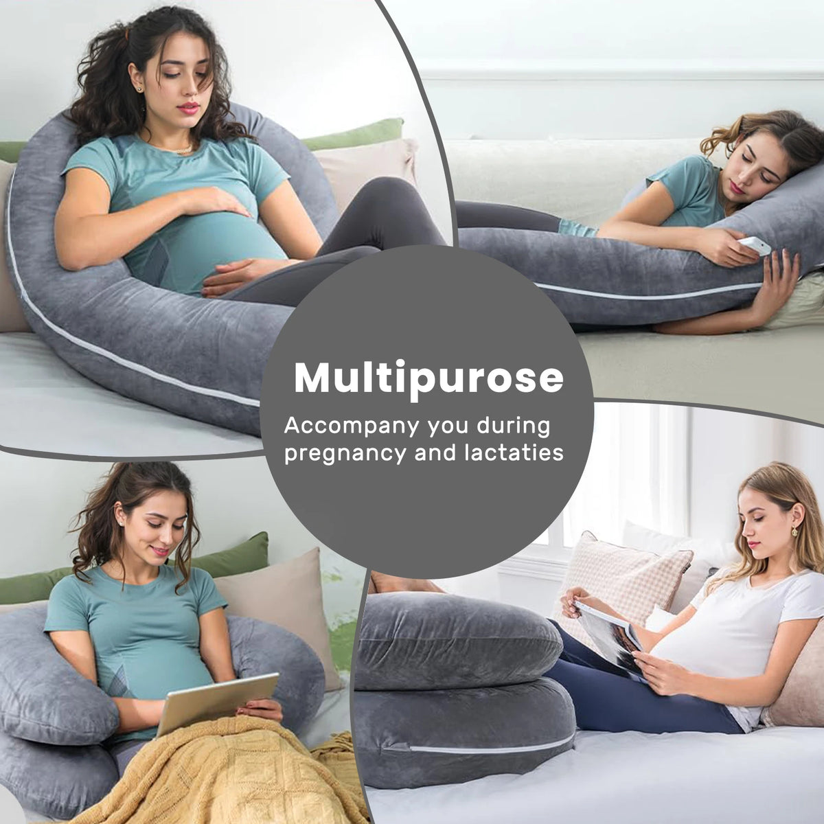 Pregnancy Pillow,55 inches Maternity Body Pillow with Washable Cover, C Shaped Body Pillow for Sleeping (Grey)