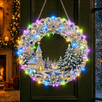 DIY Diamond Art Christmas Wreath 25cm With LED String Light Double‑Sided Printed One Side Diamond Sticking Xmas Hanging Wreath