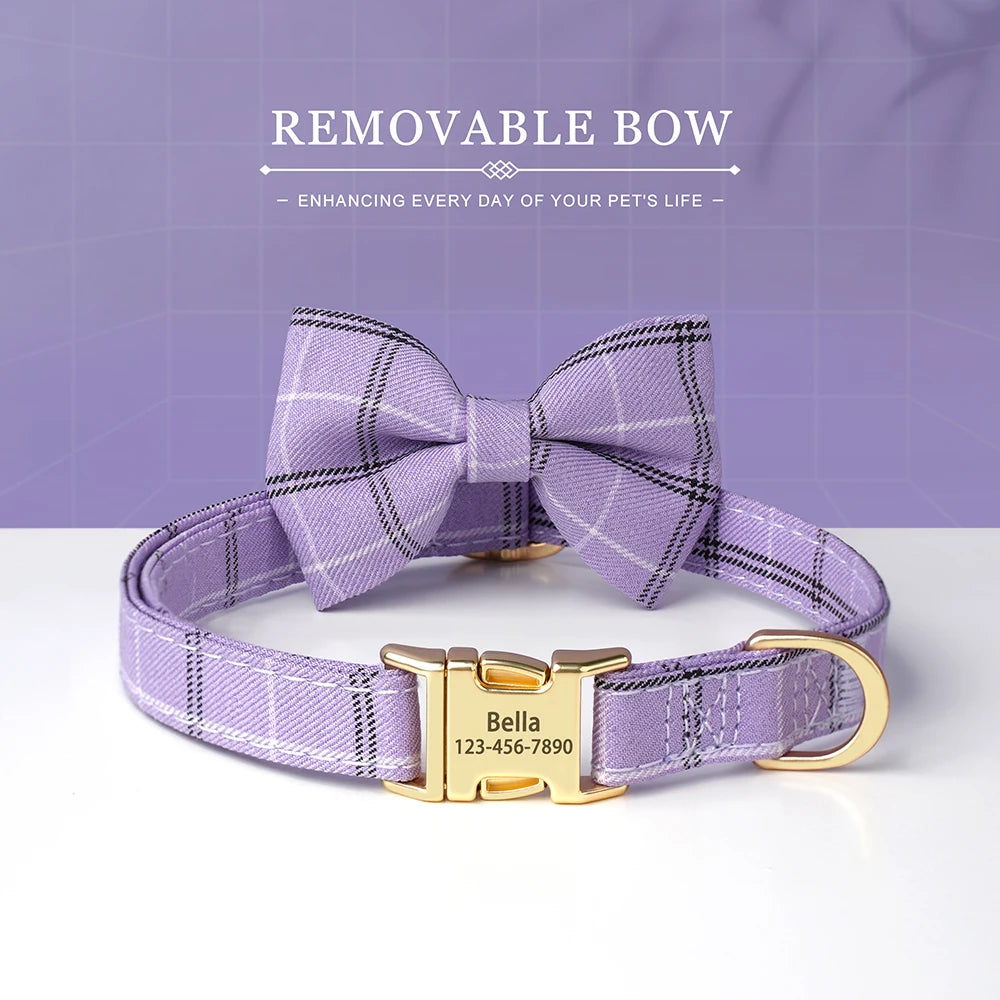Personalised Bow Tie Pet Collar with Engraving