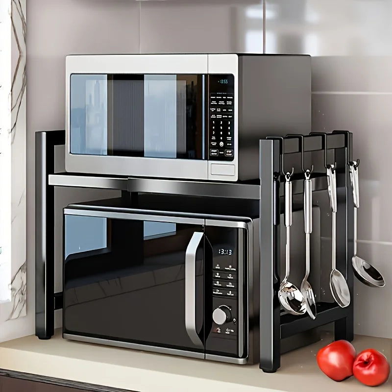 Retractable Microwave Oven Rack, Multi‑Tier Kitchen Countertop Storage Shelf for Rice Cooker Oven Small Appliances