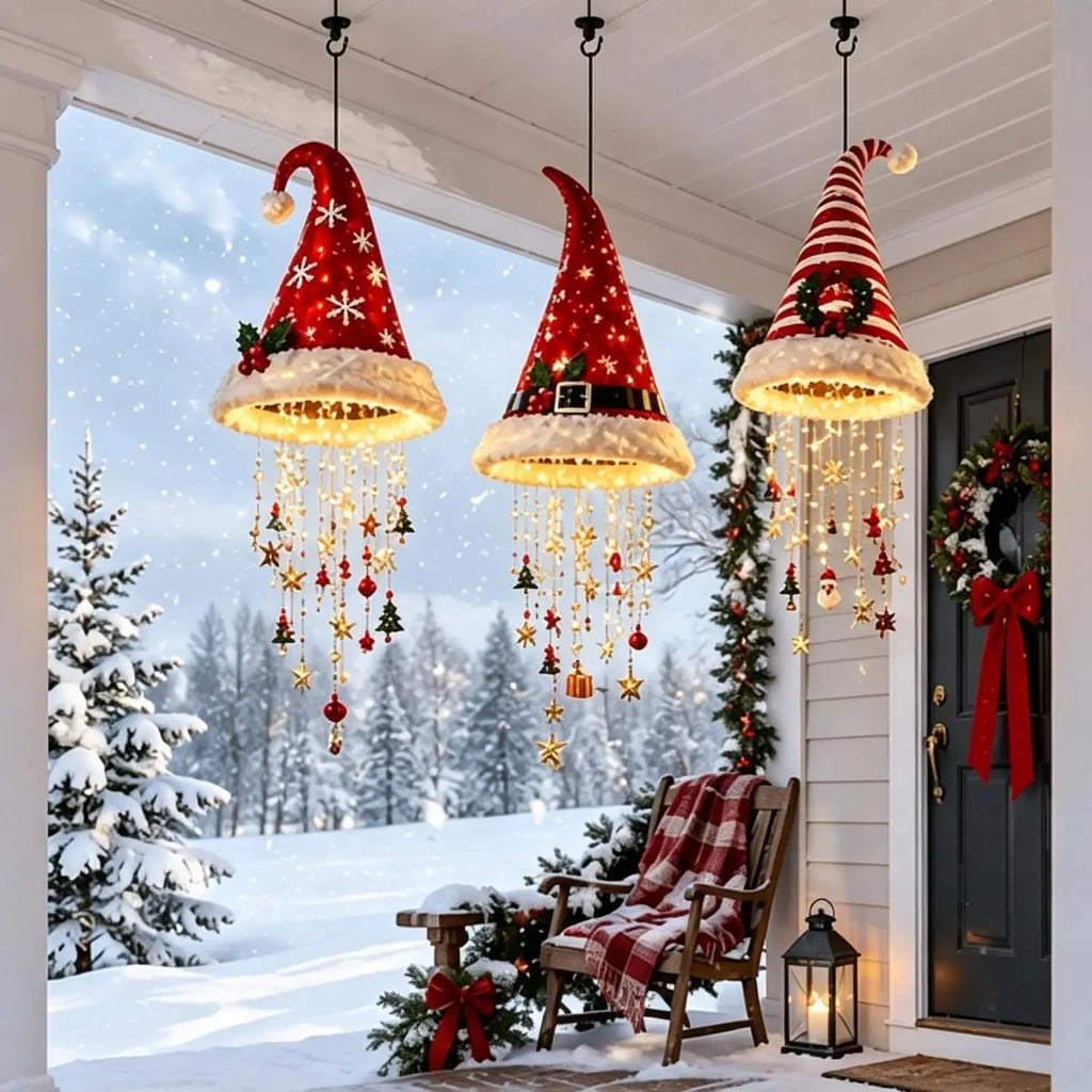 Christmas Santa Hat Chandelier DIY Lighted Hanging Chandelier Xmas Ornaments Glow in the Dark New Year Festive Party Decoration