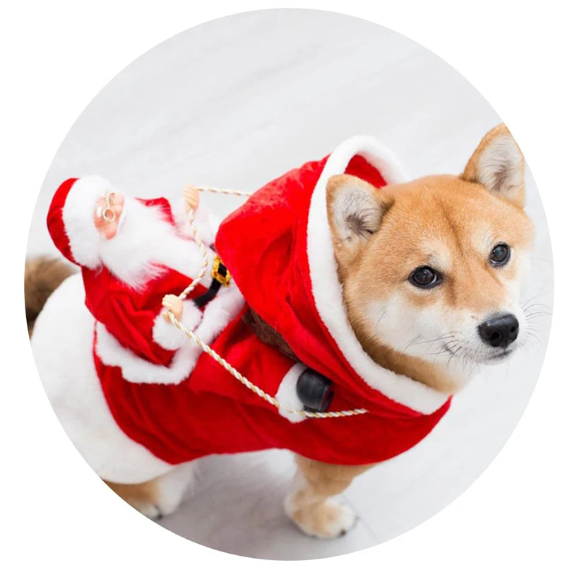 Pet Dog Christmas Santa Claus Riding Dog Costume Christmas Clothes Claus Rider Outfit With Hat Riding Deer Costume Pet Supplies