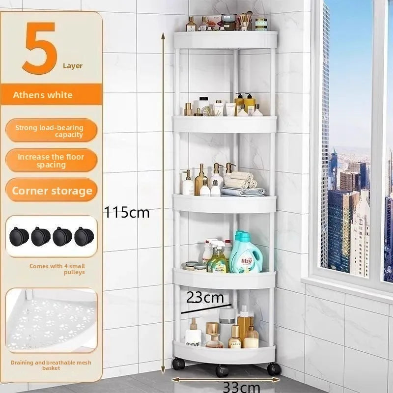 5 layer triangular cornerStorage Shelf, bathroom Storage Rack, 360 degree rotatable for bedrooms bathrooms kitchens living rooms