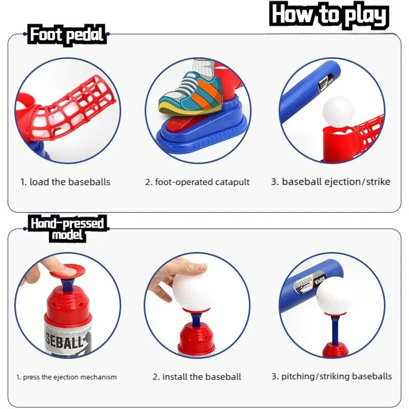 Baseball Launcher Toy, 2-in-1 Foot-Operated/Manual Press Ball Pitching Machine Indoor and Outdoor Interactive Sports Game for Kids, Kinde