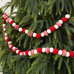 Christmas Felt Ball Garland Red＆White Candy Ball Pom Pom Garlands for Xmas Tree Festive Mantle Wall Fireplace Hanging Decor