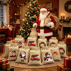 5/12 Pack Christmas Burlap Gift Bags Reusable Drawstring 5 Designs