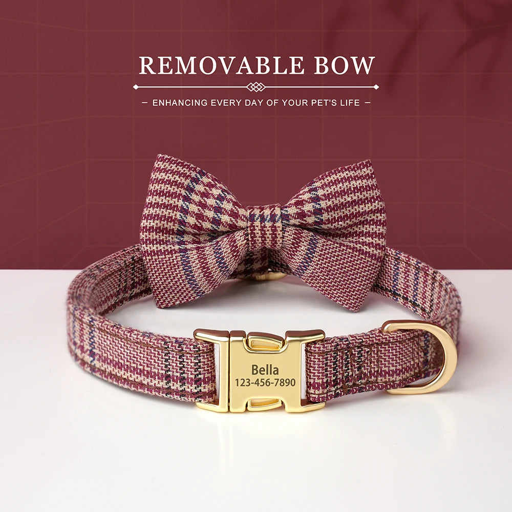 Personalised Bow Tie Pet Collar with Engraving
