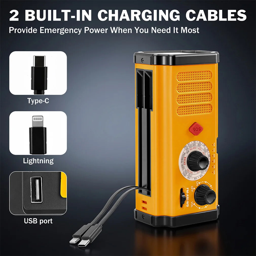 Solar Hand Crank FM AM WB Radio Portable Emergency Flashlight Rechargeable