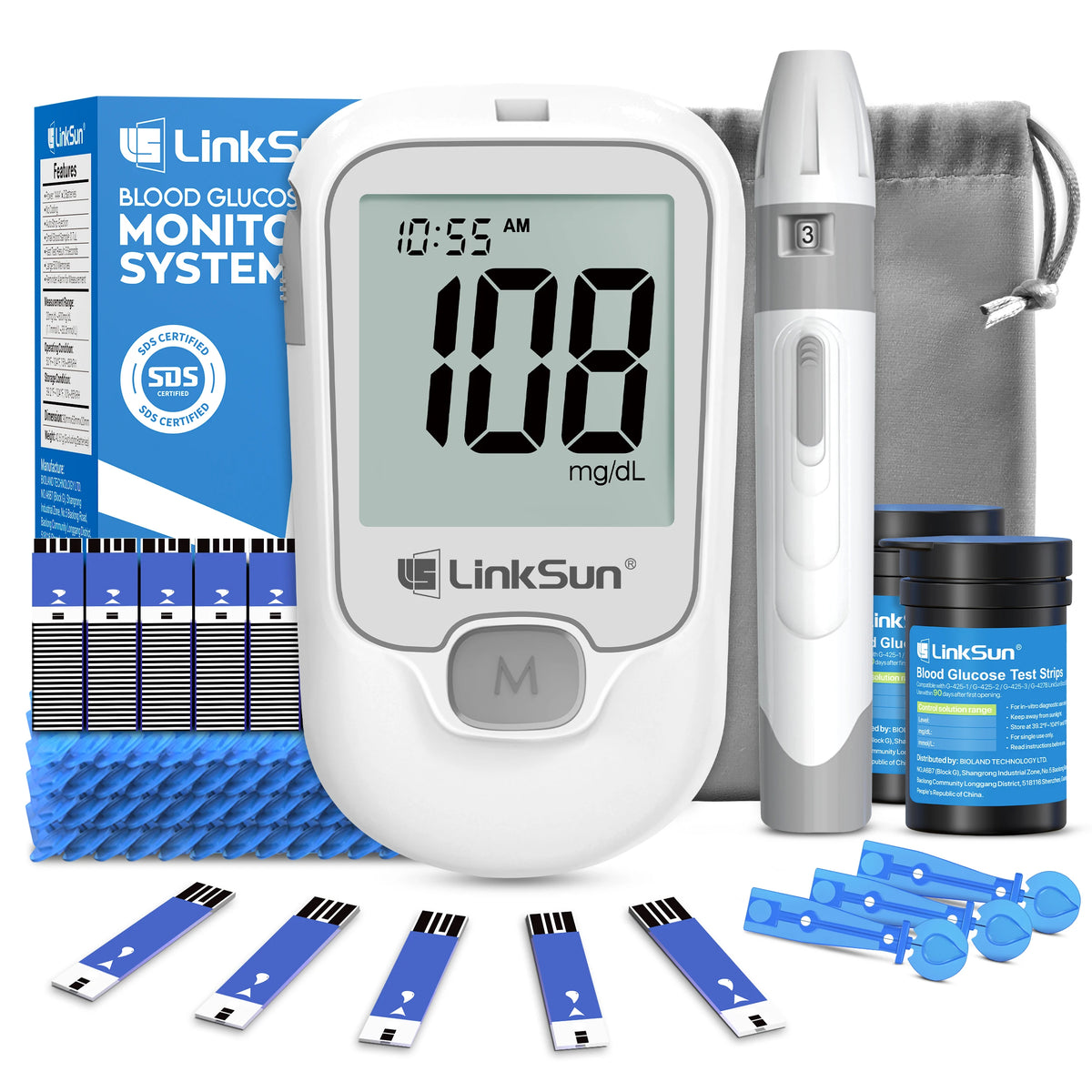 LinkSun G-425-1 Blood Glucose Meter Kit 50/100pcs Test Strips Lancets for Diabetes Monitor Digital Glucometer Blood Sugar Meter
