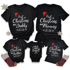 First Christmas As Daddy Mommy Brother Sister 2026 Family Matching Outfits Santa Hat Print Family Look Xmas T‑Shirt Baby Romper