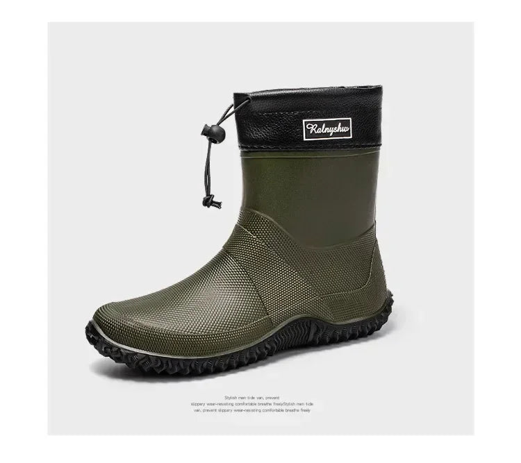 Men Rain Boots Fashion Mid-calf Rubber Boot Outdoor Waterproof Garden Work Shoe Non Slip Fishing Rubber Galoshes Men Rubberboots