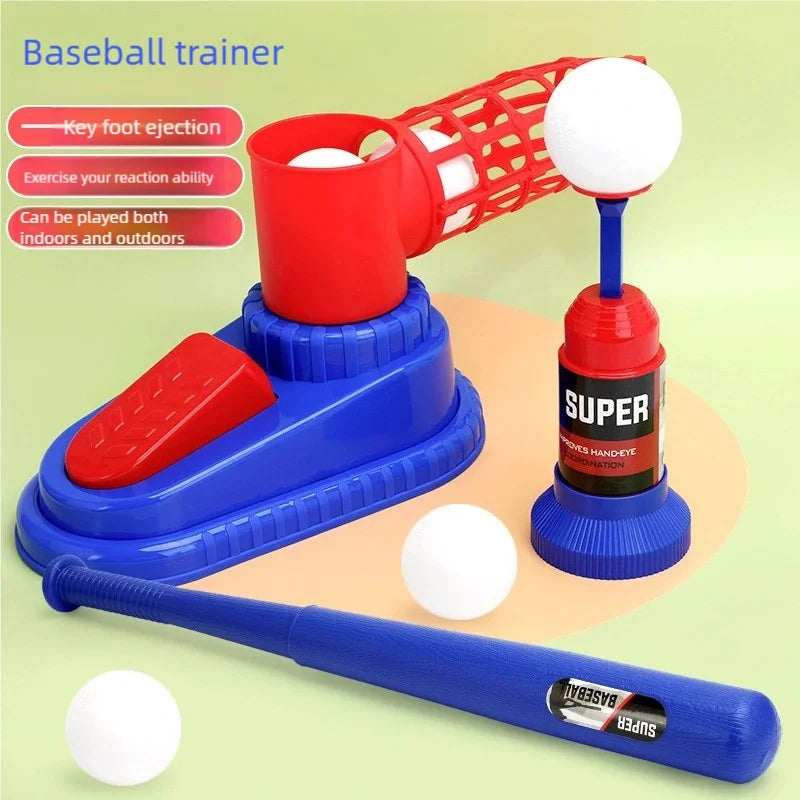 Baseball Launcher Toy, 2-in-1 Foot-Operated/Manual Press Ball Pitching Machine Indoor and Outdoor Interactive Sports Game for Kids, Kinde