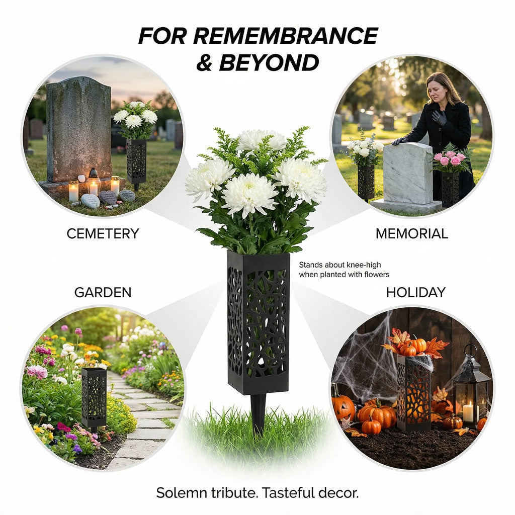 2Pcs Cemetery Vase Memorial Cemetery Vases with Stake Grave Flower Holder for Gravestone Grave Yard Ground Outdoor Flower Marker