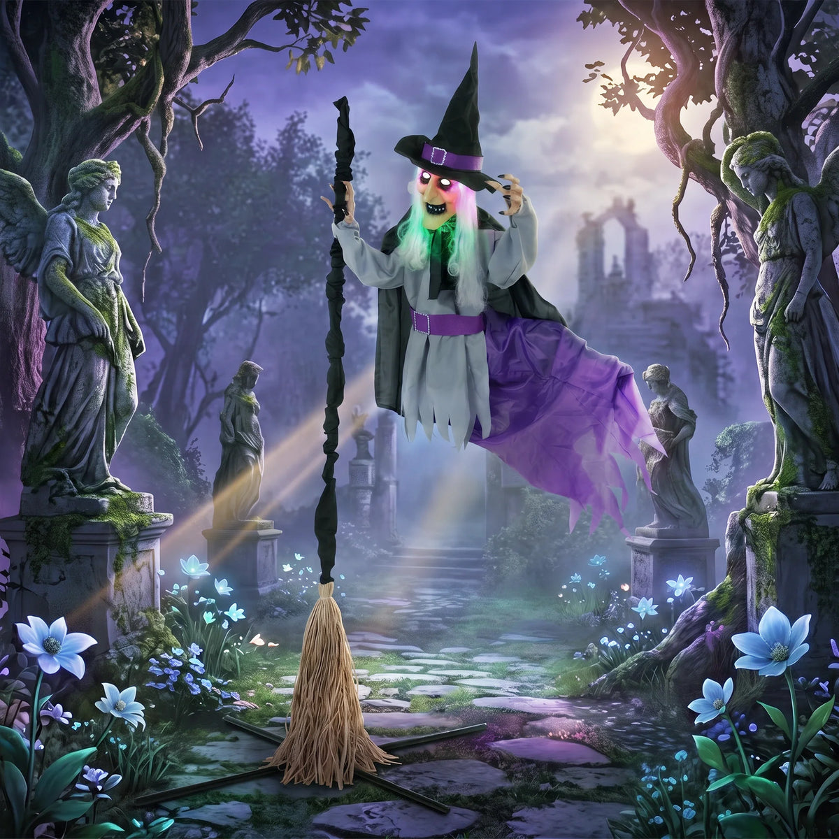 HOMCOM Life-Size Animated Halloween Witch – 200cm
