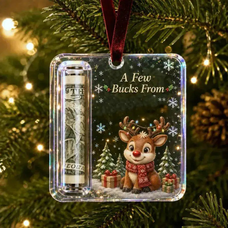 Christmas Money Holders Acrylic Hanging Money Holder Ornaments Christmas Tree Snowman Elk Hanging Pendant New Year Party Decor