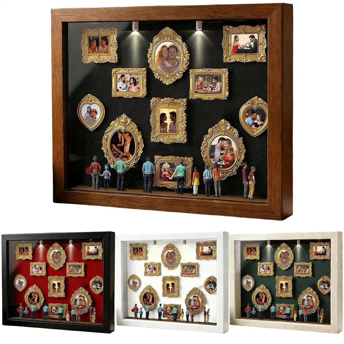 Memory Photo Display Case with  11 Pieces Miniature Photo Frame with 8 Figurines .