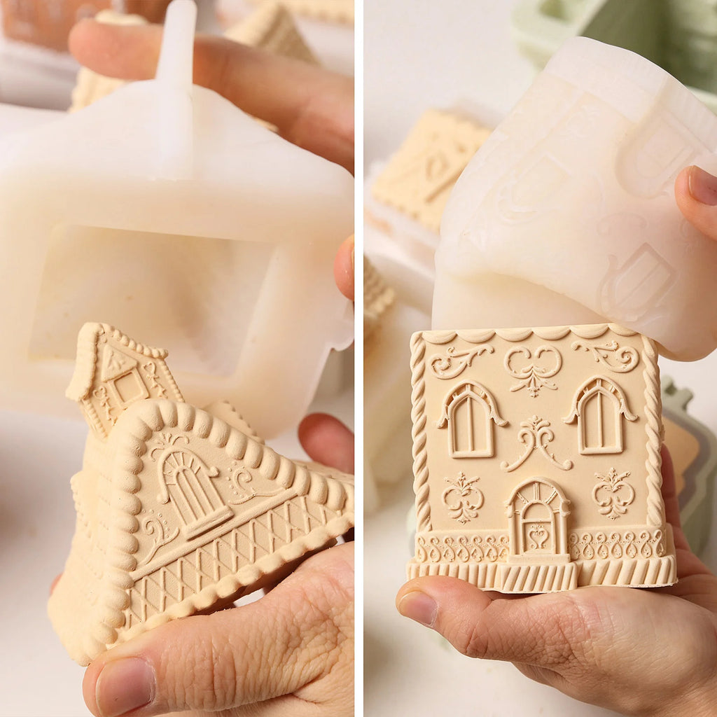 Cozy Gingerbread House Candle Jar with Lid Concrete Silicone Mold Collection Christmas Home Decoration