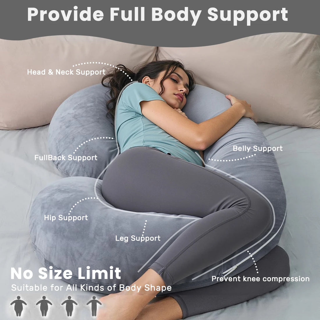Pregnancy Pillow,55 inches Maternity Body Pillow with Washable Cover, C Shaped Body Pillow for Sleeping (Grey)