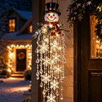 Crystal Waterfall Christmas Lights, LED Warm White Snowman Christmas Pendant Light with Crystal Snowflake Droplets Home Decor