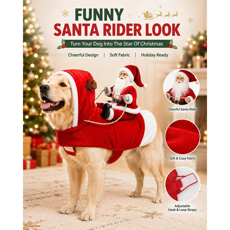 Pet Dog Christmas Santa Claus Riding Dog Costume Christmas Clothes Claus Rider Outfit With Hat Riding Deer Costume Pet Supplies