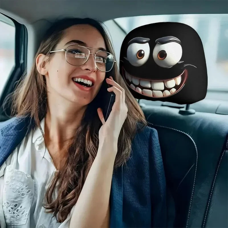 1/2pcs Funny Cartoon Eyes Car Headrest Covers Double-sided Universal Fit Car Headrest Covers for Auto Front Seat Rest Decoration
