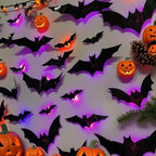 Halloween Bat/Spider Decor Night Light 3D Purple/Green Lights Wall Sticker for Self-adhesive Decor Halloween Party Decoration