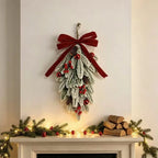 50cm LED Artificial Garland Stair Wreath Red Bow Knot Prelit Christmas Wreath Garland Pine/Bow for Front Door Wall Window Stair