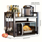Retractable Microwave Oven Rack, Multi‑Tier Kitchen Countertop Storage Shelf for Rice Cooker Oven Small Appliances